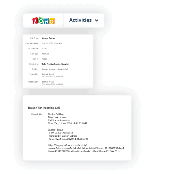 zoho voip integration