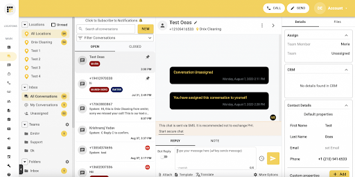 Emitrr dashboard displaying team conversations and a contact details panel (Source: Emitrr)